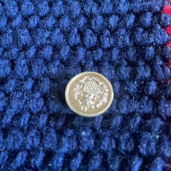 Unique Vintage Girls heavy navy & red hand knitted sweater/coat. Sz 3/4? - Picture 7 of 14